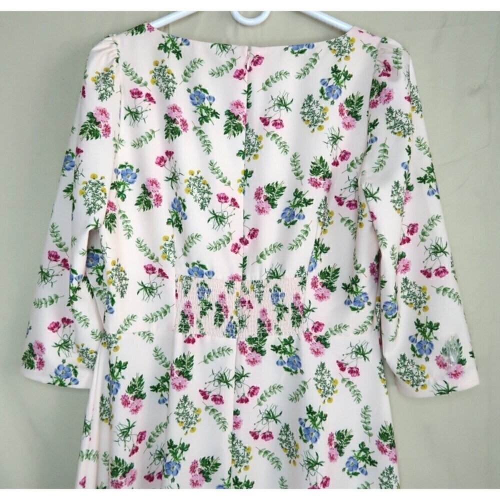 Alexia Admor White Floral Smocked Long Sleeve Midi Dress Stretch Size 10 - Picture 7 of 10
